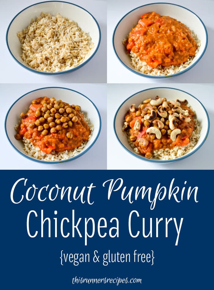 Enjoy pumpkin in a savory and spicy dish with this coconut and pumpkin chickpea curry with roasted cashews and brown basmati rice. 