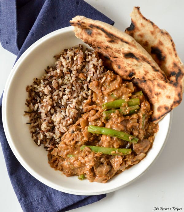 Vegetarian Lentil and Mushroom Curry with Wild Rice and Green Beans