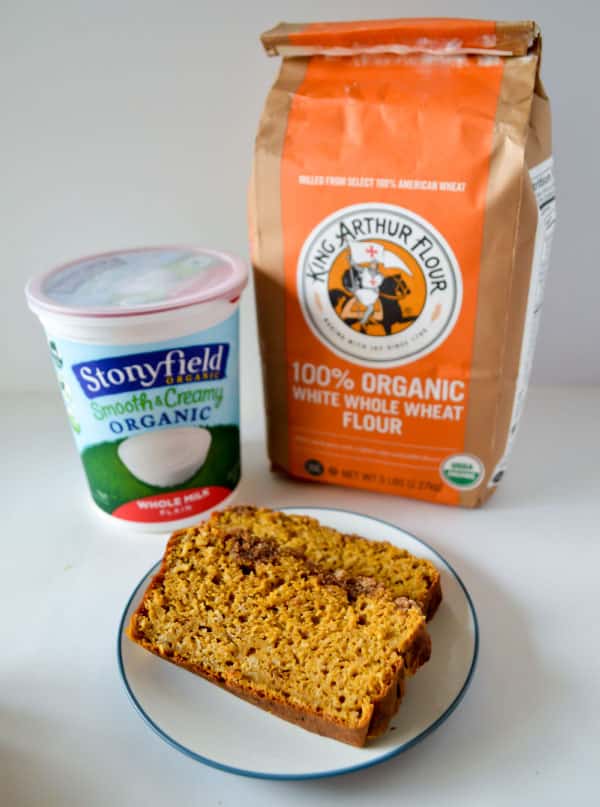 One Bowl Whole Wheat Pumpkin Bread made with Stonyfield yogurt and King Arthur Flour #stonyfield #stonyfieldblogger